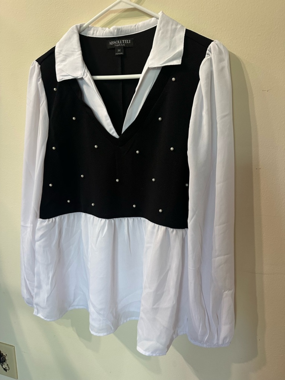 Absolutely Famous Pearl Beaded 2-in-1 Mock Vest Blouse